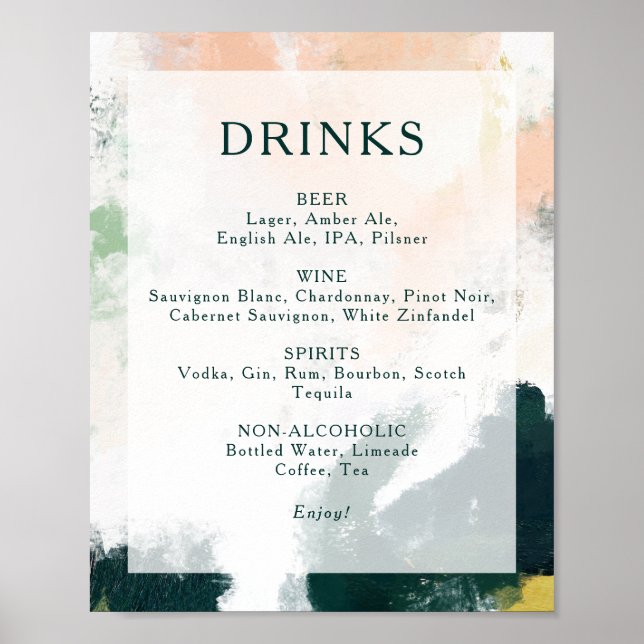 Colorful Abstract Wedding Drinks Menu Sign (Front)
