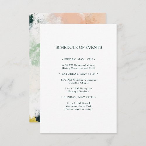 Colorful Abstract Wedding Schedule of Events Card