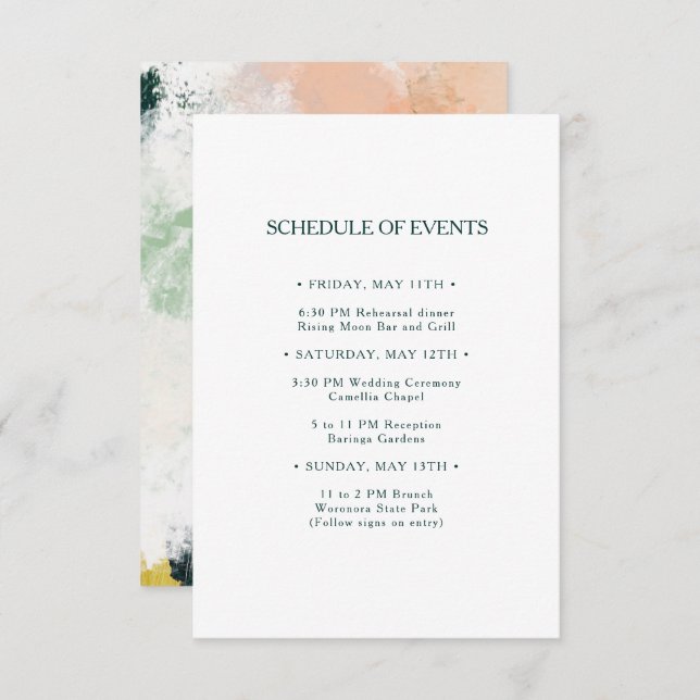 Colorful Abstract Wedding Schedule of Events Card (Front/Back)