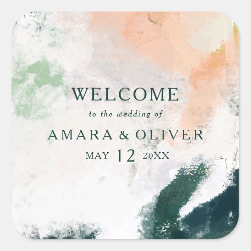Colorful Abstract Wedding Welcome Square Sticker