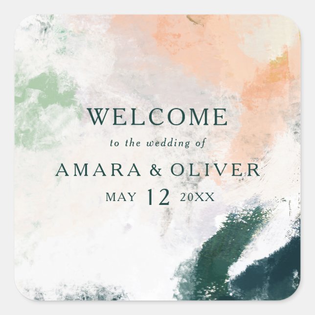 Colorful Abstract Wedding Welcome Square Sticker (Front)