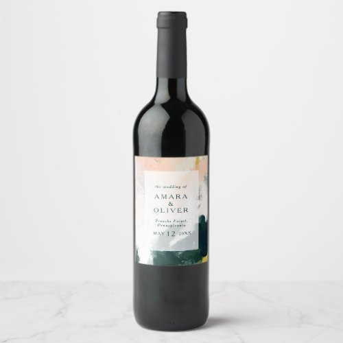 Colorful Abstract Wedding Wine Label