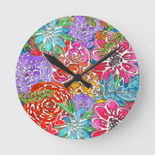 Colorful Abstract Wild Flower Collage Clock