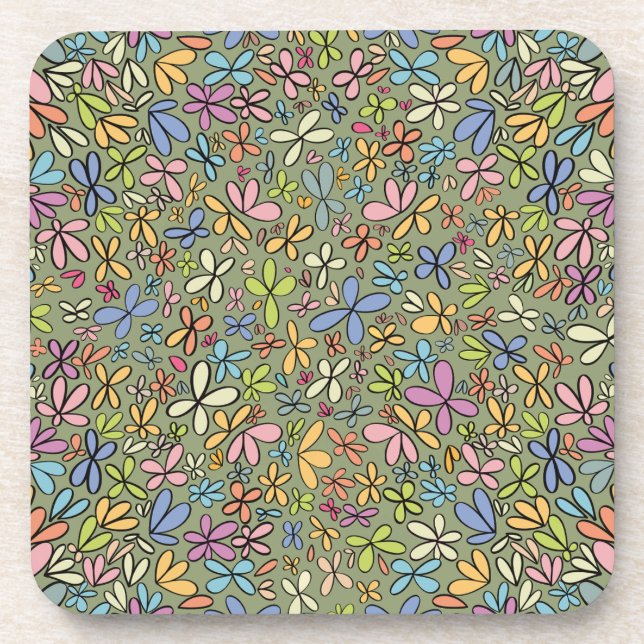 Colorful Abstract Wildflower Garden Beverage Coaster (Front)