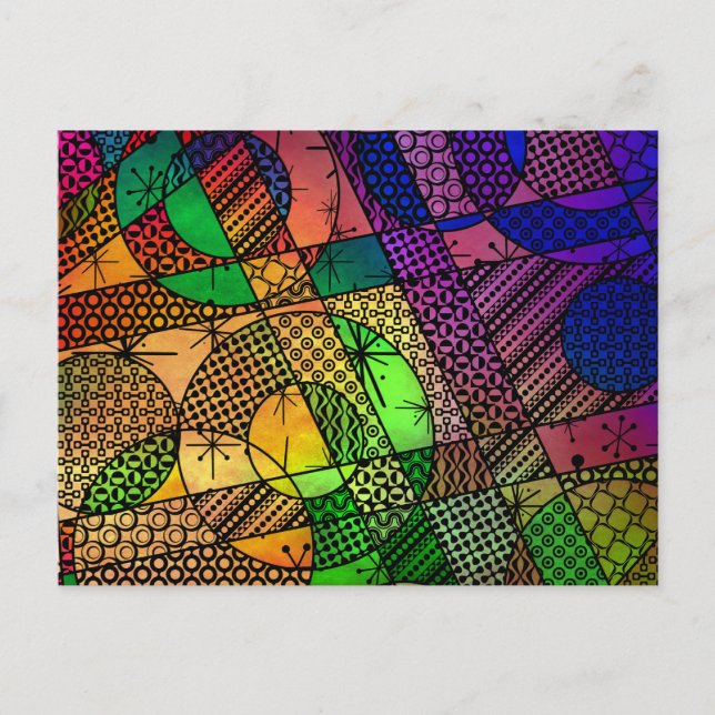 Colorful Abstract with Textures & Patterns Postcard (Front)