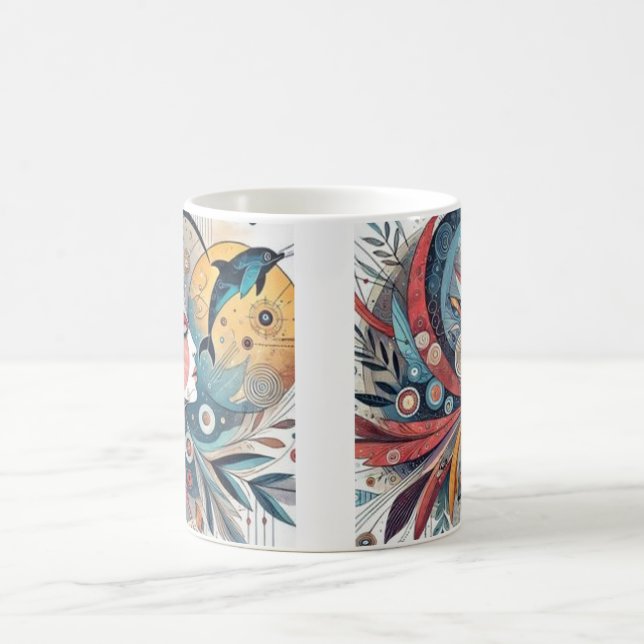 "Colorful Abstract Woman and Dolphin Art – Artisti Coffee Mug (Center)