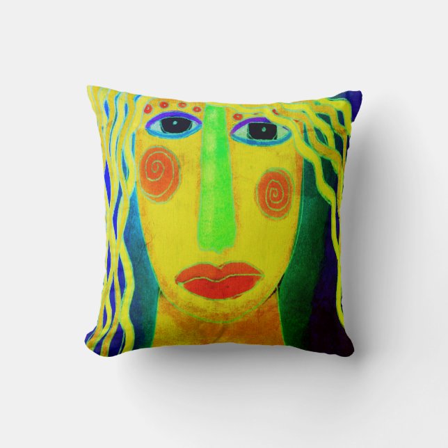 Colorful Abstract Woman Painting Throw Pillow (Front)