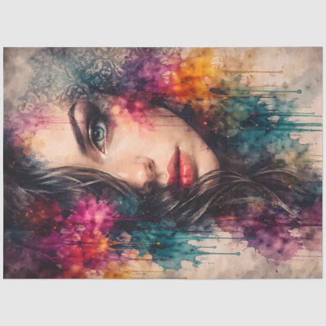 Colorful Abstract Woman Portrait Decoupage Paper | Zazzle