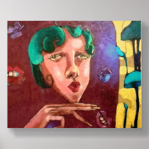 Colorful Abstract Woman Portrait – Oil Painting  Wood Photo Tile