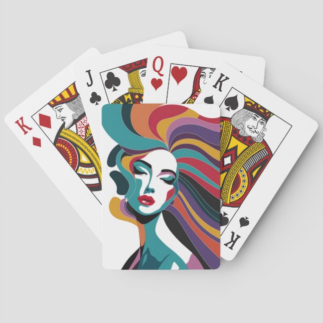 Colorful Abstract Woman with Flowing Hair Art Poker Cards (Back)