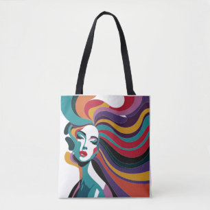 Colorful Abstract Woman with Flowing Hair Art Tote Bag