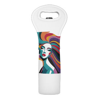 Colorful Abstract Woman with Flowing Hair Art Wine Bag
