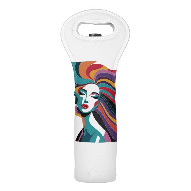 Colorful Abstract Woman with Flowing Hair Art Wine Bag (Front)