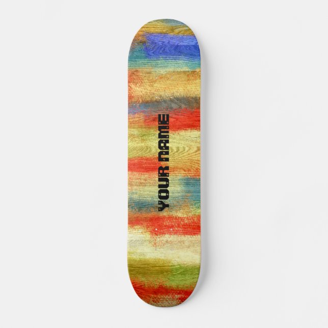 Colorful Abstract Wood Grain Skateboard (Front)