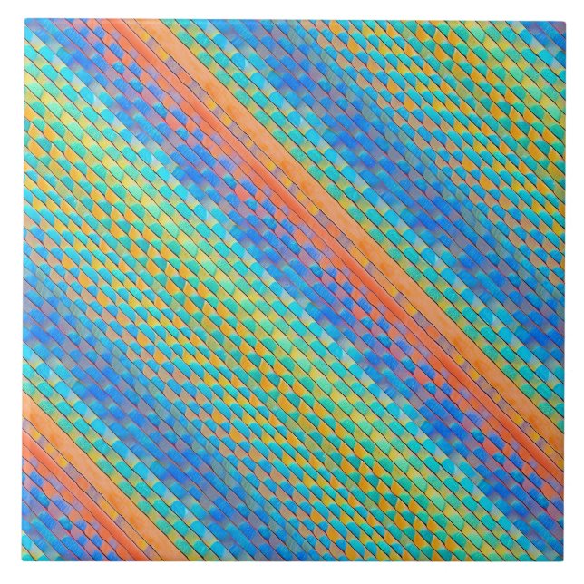 Colorful Abstract Woven Digital Pattern Ceramic Tile (Front)