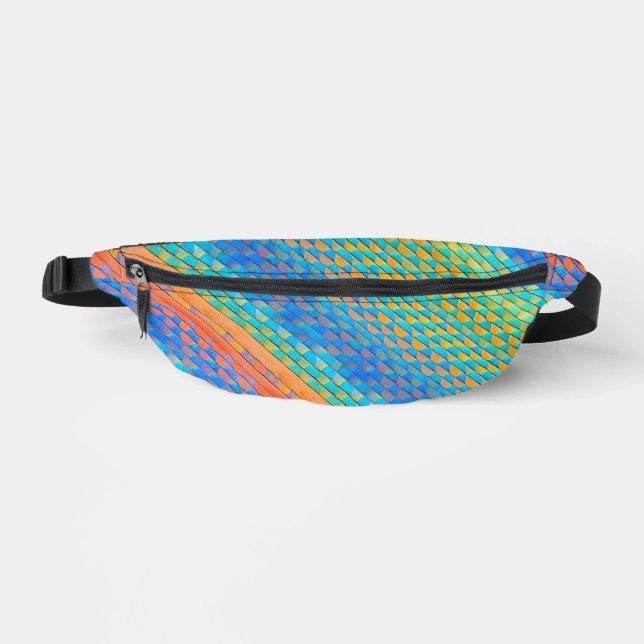 Colorful Abstract Woven Digital Pattern Fanny Pack (Front)
