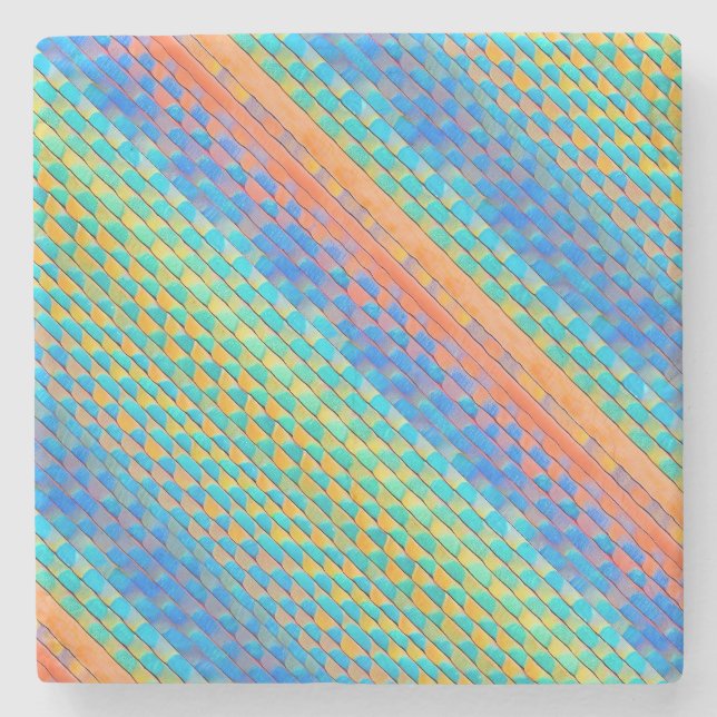 Colorful Abstract Woven Digital Pattern Stone Coaster (Front)
