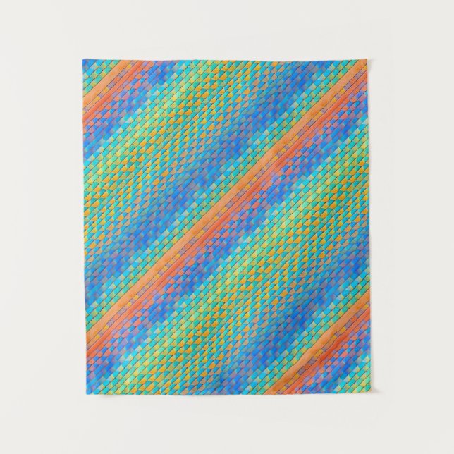Colorful Abstract Woven Digital Pattern Tapestry (Front)