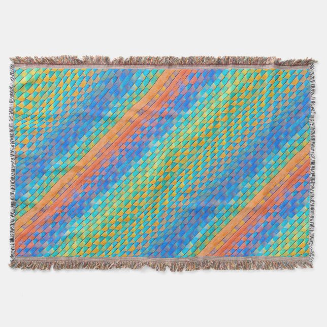 Colorful Abstract Woven Digital Pattern Throw Blanket (Front)