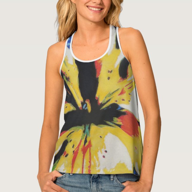 colorful abstract yellow and black contempory tank top (Front)