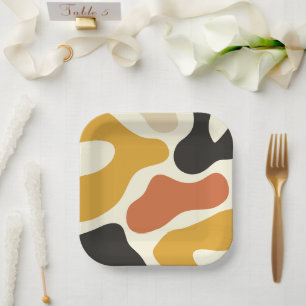 colorful Abstract yellow Black And White Paper Plates