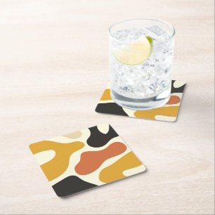 colorful Abstract yellow Black And White Square Paper Coaster