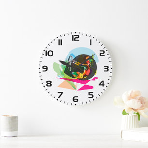 Colorful Abstract Yoga Pose Fitness and Wellness Large Clock