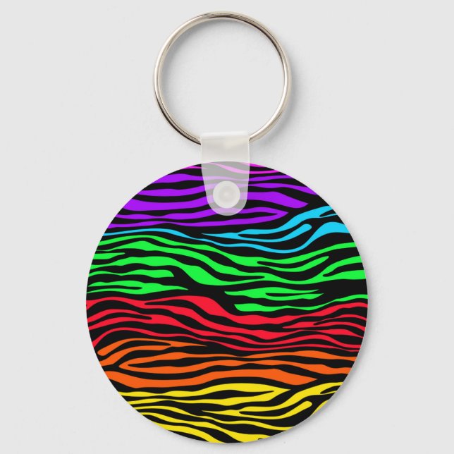 Colorful Abstract Zebra Keychain (Front)