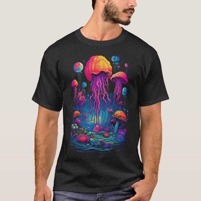 Colorful Abyss: Deep Sea Jellyfish Delight T-Shirt (Front)