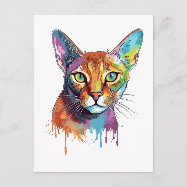 Colorful Abyssinian cat Postcard (Front)