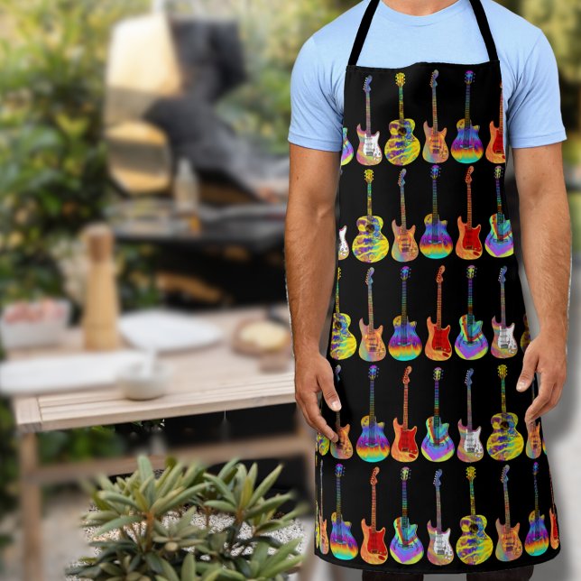 Colorful Acoustic Electric Guitar Art Apron (Colorful acoustic electric guitar psychedelic art pattern apron for him Musician guitarist gift)