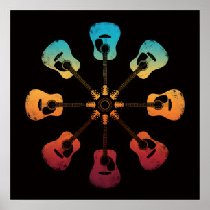 Colorful Acoustic Guitar Mandala Poster Music Love