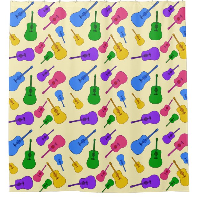Colorful Acoustic Guitars Pattern Shower Curtains (Front)
