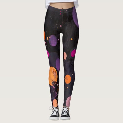 colorful acryl painting dots on black ground leggings