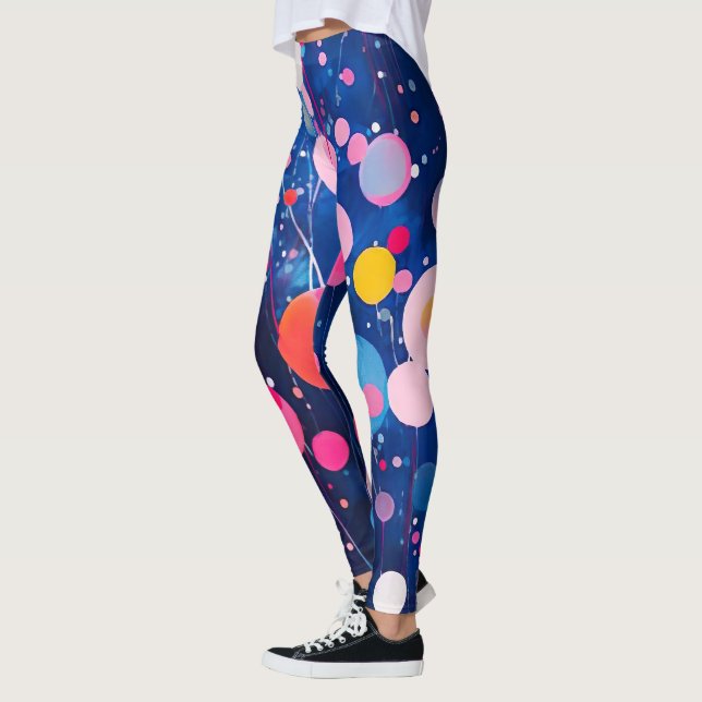 colorful acryl painting dots on blue ground leggings (Left)