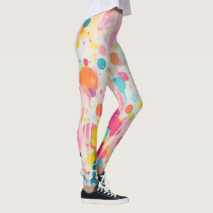 colorful acryl painting dots on white ground leggings