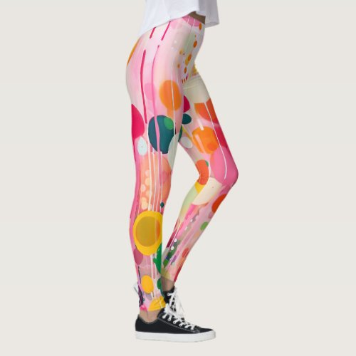 colorful acryl painting dots on white ground leggings