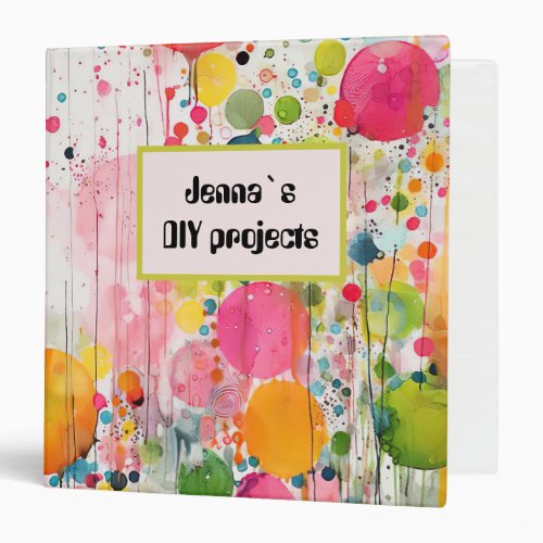 colorful acryl painting style individual name 3 ring binder