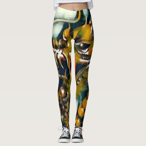 Colorful Acrylic Chinese Dragon Airbrush Yoga Leggings