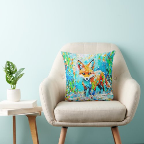COLORFUL ACRYLIC FOREST BABY FOX ART THROW PILLOW