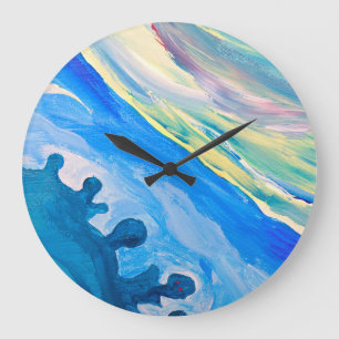 Colorful acrylic painting, textured background. large clock