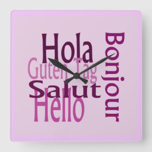 Colorful Acrylic Wall Clock, Multi Languages Square Wall Clock
