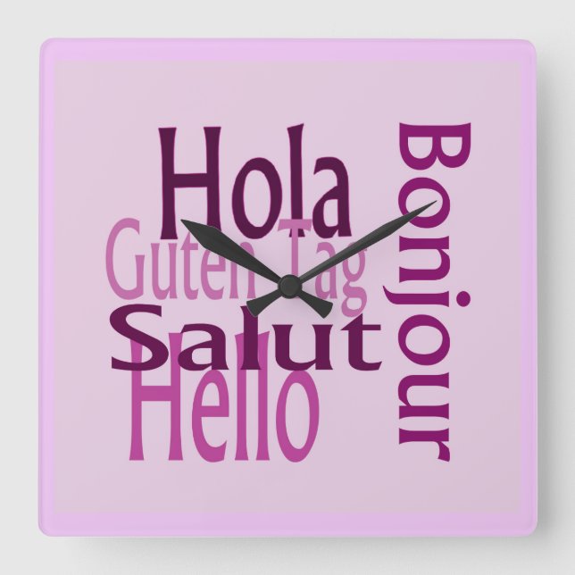 Colorful Acrylic Wall Clock, Multi Languages Square Wall Clock (Front)