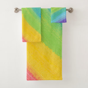 Colorful Acrylic Watercolor Rainbow Pattern Bath Towel Set