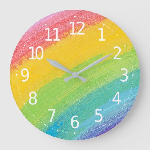 Colorful Acrylic Watercolor Rainbow Pattern  Large Clock