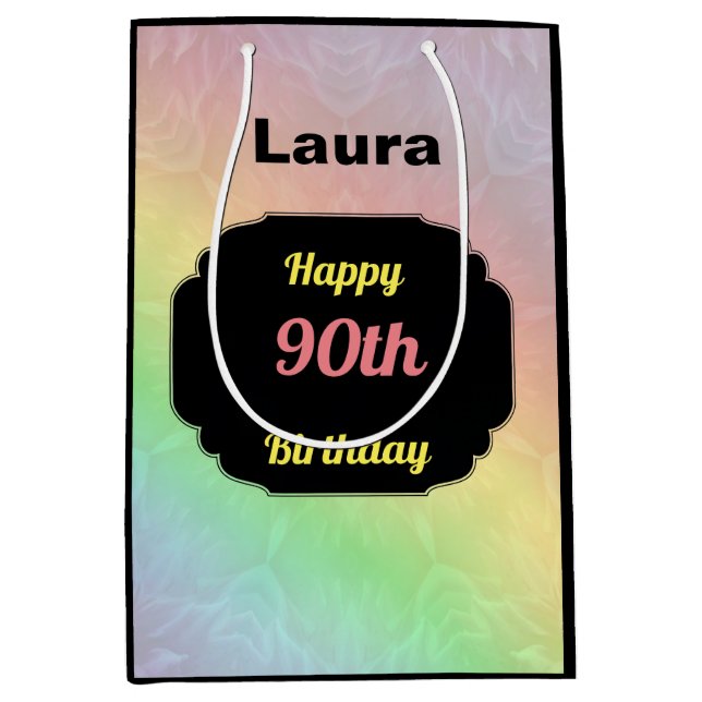 Colorful add name 90th  birthday medium gift bag (Front)