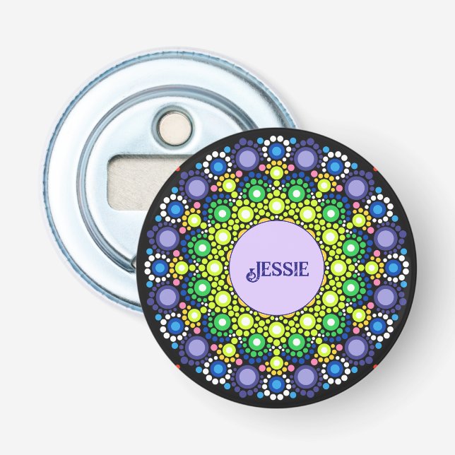 Colorful Add Your Name Magnetic Refrigerator Bottle Opener (Front)