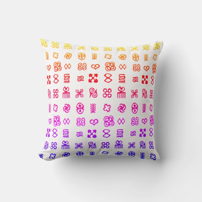 Colorful Adinkra African Symbols Throw Pillow (Front)