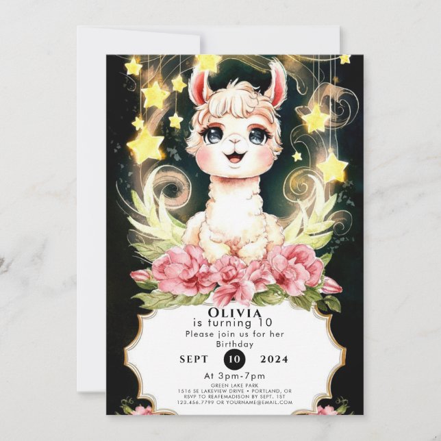 Colorful Adorable Llama Birthday Invitation (Front)