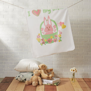 Colorful Adorable Rabbit in a Basket  Baby Blanket
